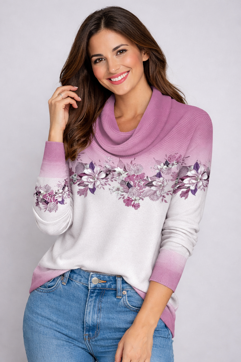 Alora | Jersey floral con cuello suave